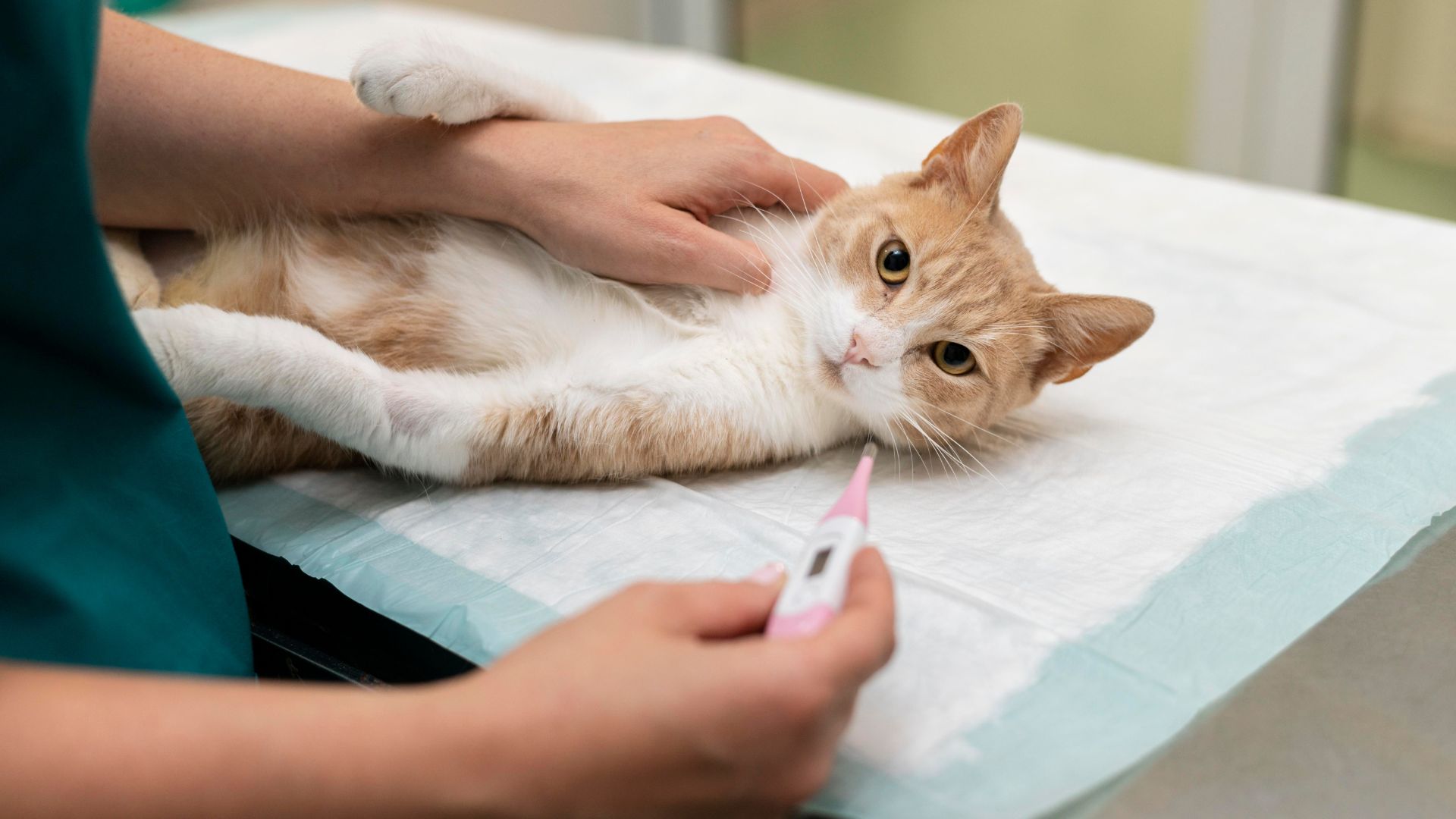 veterinarian taking care of cat